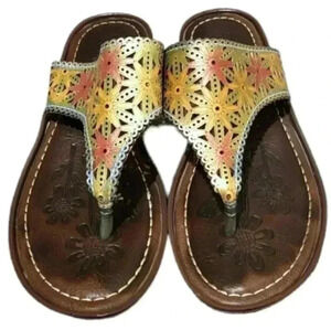 L'Artiste by Spring Step Jobe Sandal Yellow Teal Red Leather Slip-on Women's 8.5